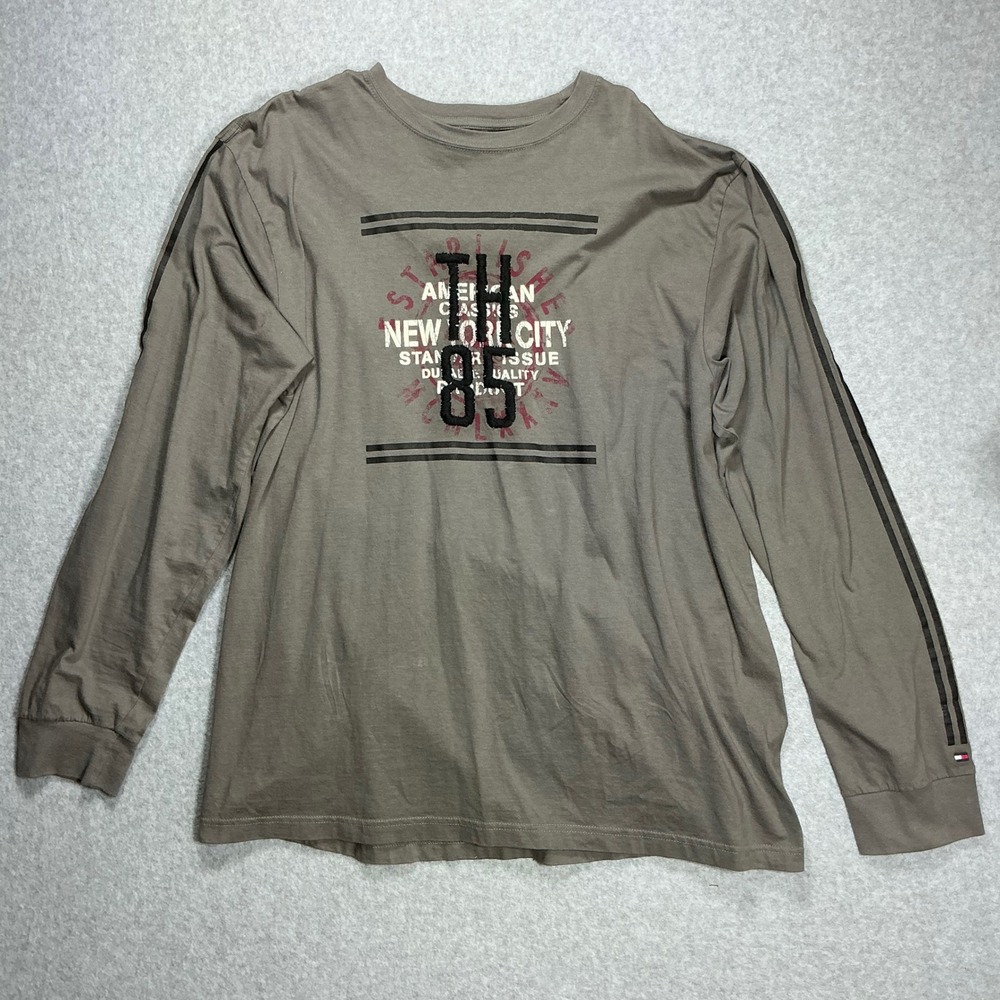 Tommy Hilfiger Mens XL Long Sleeve Graphic T-Shirt Gray TH 85 American Classics
